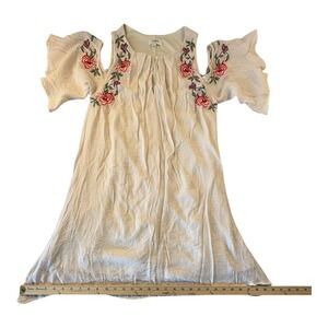 Umgee USA M Embroidered Cold Shoulder‎ Dress Boho Ruffle Sleeves Cream
